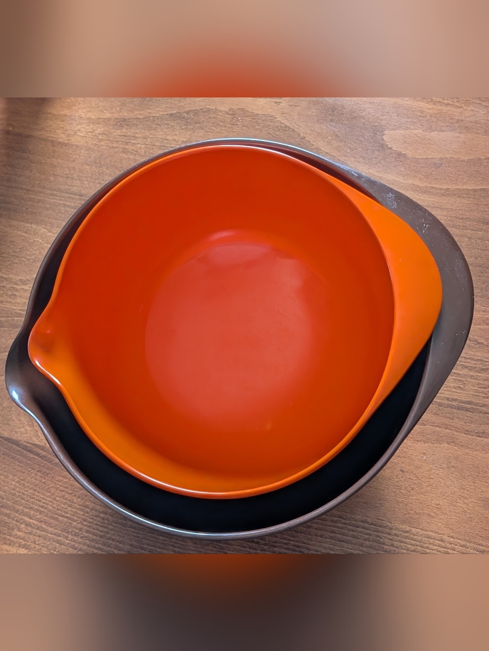 VTG Orange And Brown Melamine Rosti Denmark Stacking Mixing Bowls set 2L 3L MCM